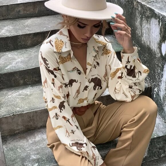 Animal Print Button Front Shirt - Picture 6 of 10